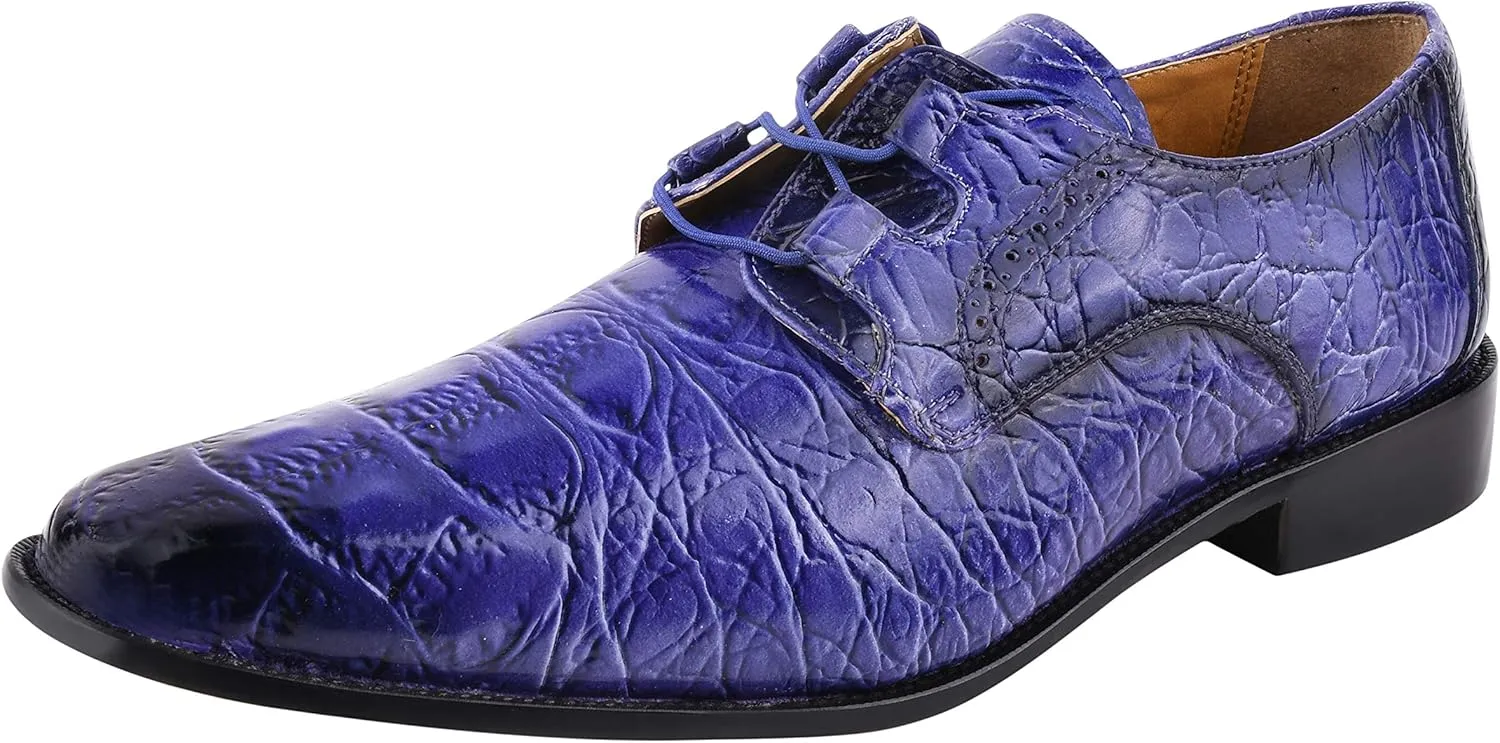 LIBERTYZENO Mens Plain & Animal Print Purple Genuine Leather Adults Slip On & Lace Up Oxford Dress Shoes/Prom Shoes for Easter Gift