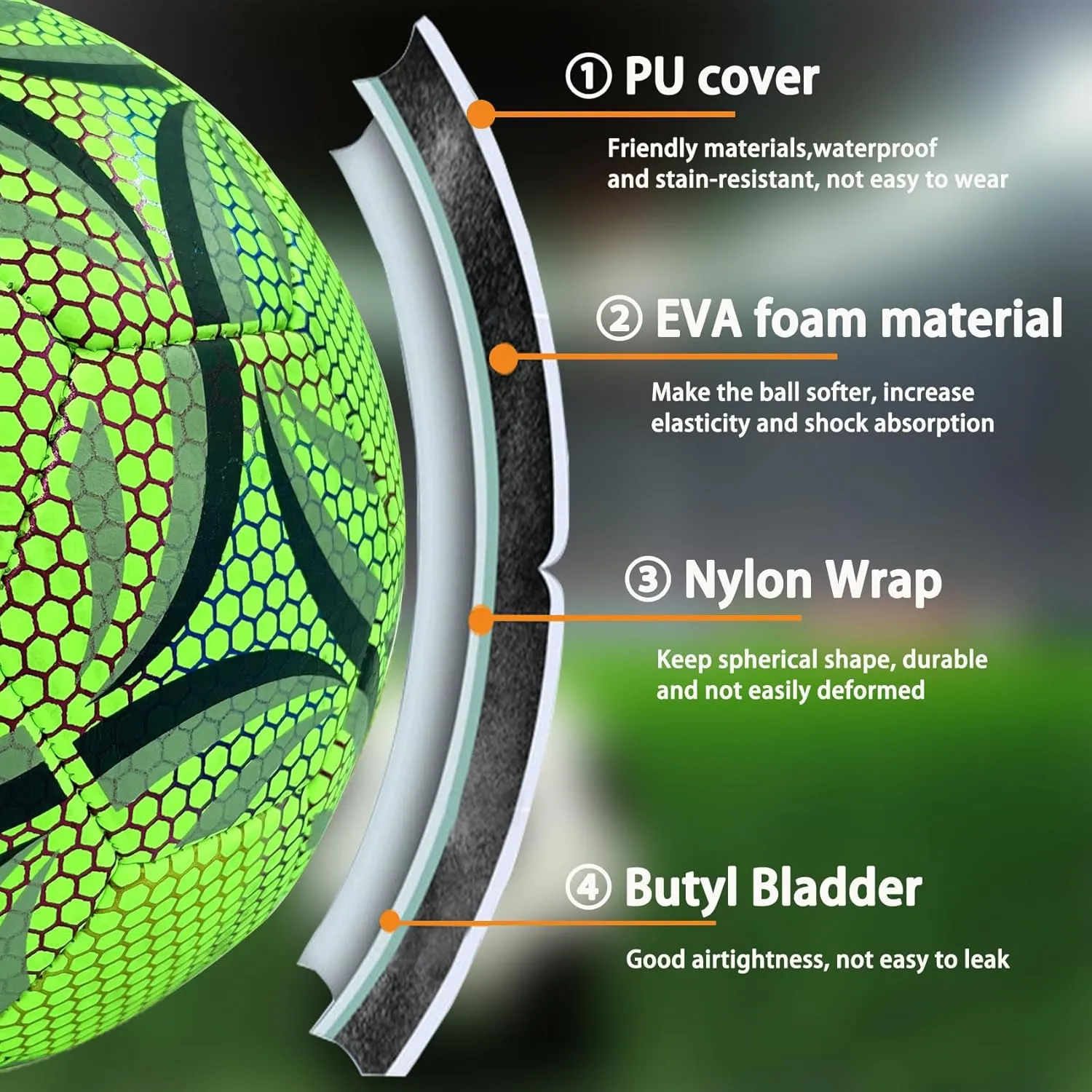 Light Up Soccer Ball,Glow in The Dark Soccer Ball Size 4/5 with Pump,Glowing Luminious Soccer Balls for Day&Night Games and Training Gifts for Men Youth and Adult Night Games
