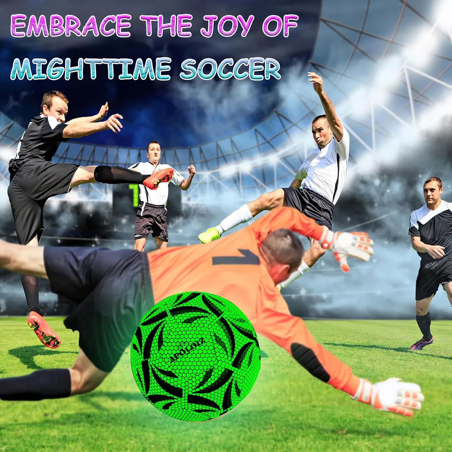 Light Up Soccer Ball,Glow in The Dark Soccer Ball Size 4/5 with Pump,Glowing Luminious Soccer Balls for Day&Night Games and Training Gifts for Men Youth and Adult Night Games