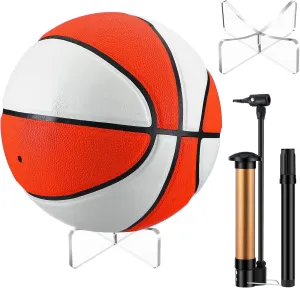Liliful Autograph Basketball with Acrylic Ball Stand, Signature Pen and Pump Blank Signature Official Ball 4 Panel Basketball for Coach Gifts Birthday Gifts