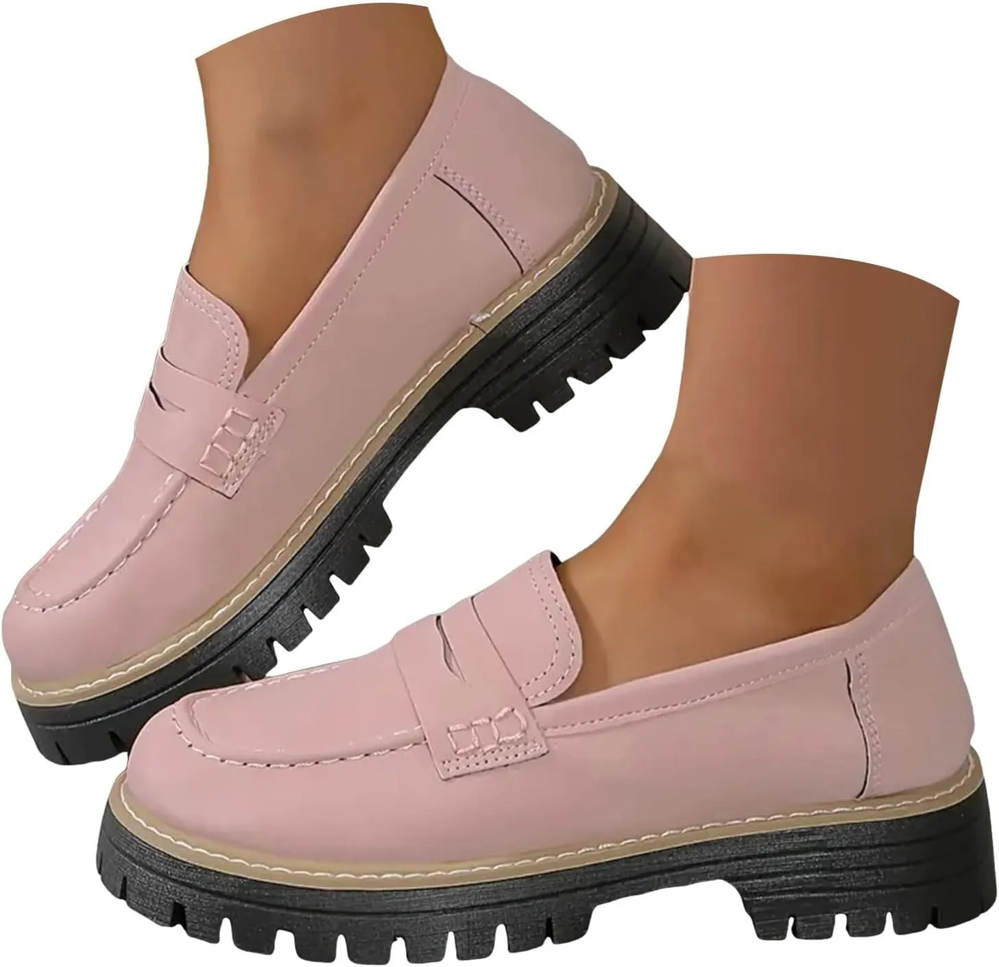 Loafers Shoes for Women Comfortable Slip On Work Office Shoe Platform Business Casual Dress Shoes Walking Trendy Flats Loafer Sneakers Platform Penny Loafer