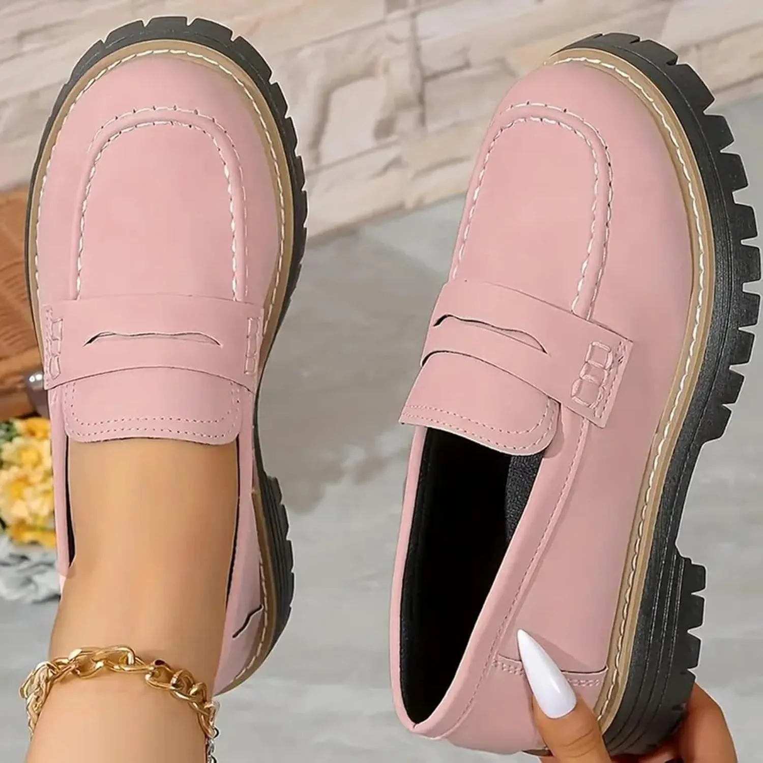 Loafers Shoes for Women Comfortable Slip On Work Office Shoe Platform Business Casual Dress Shoes Walking Trendy Flats Loafer Sneakers Platform Penny Loafer