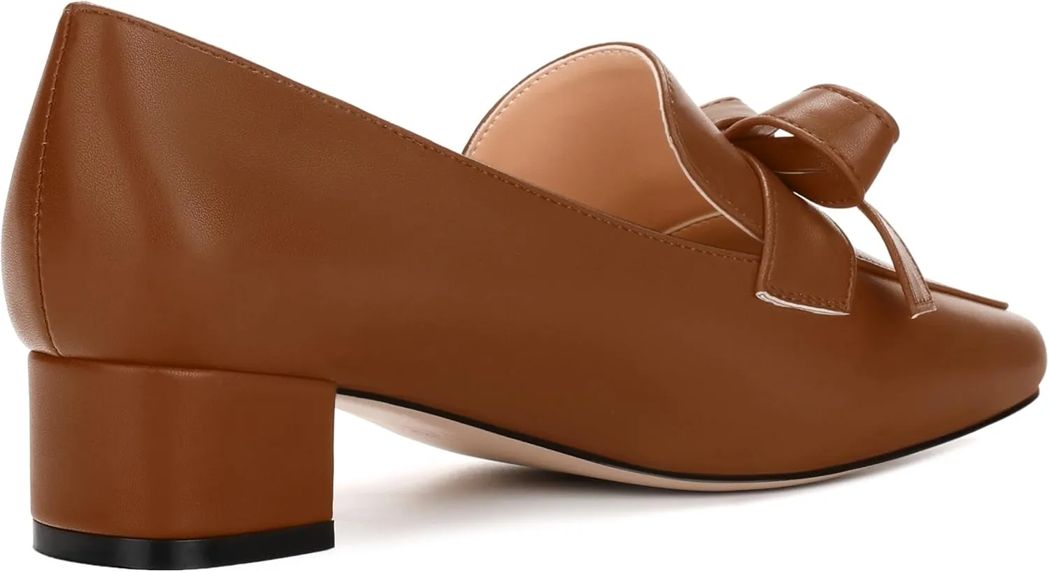 Loafers with Heels for Womens Bowknot Chunky Low Heels, Women's Pumps Closed Square Toe Slip On Dress Shoes