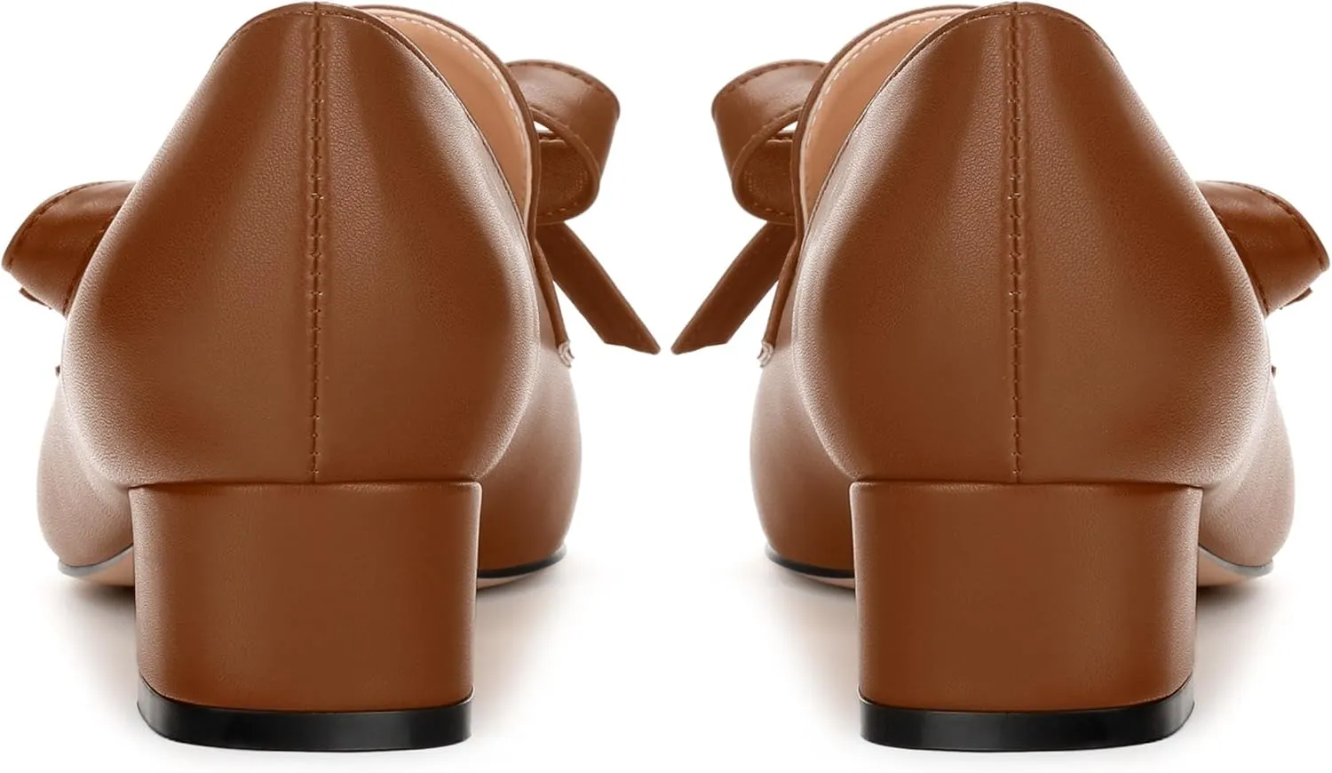 Loafers with Heels for Womens Bowknot Chunky Low Heels, Women's Pumps Closed Square Toe Slip On Dress Shoes