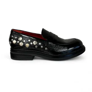 Marco Moreo Black Leather Loafer with stud details