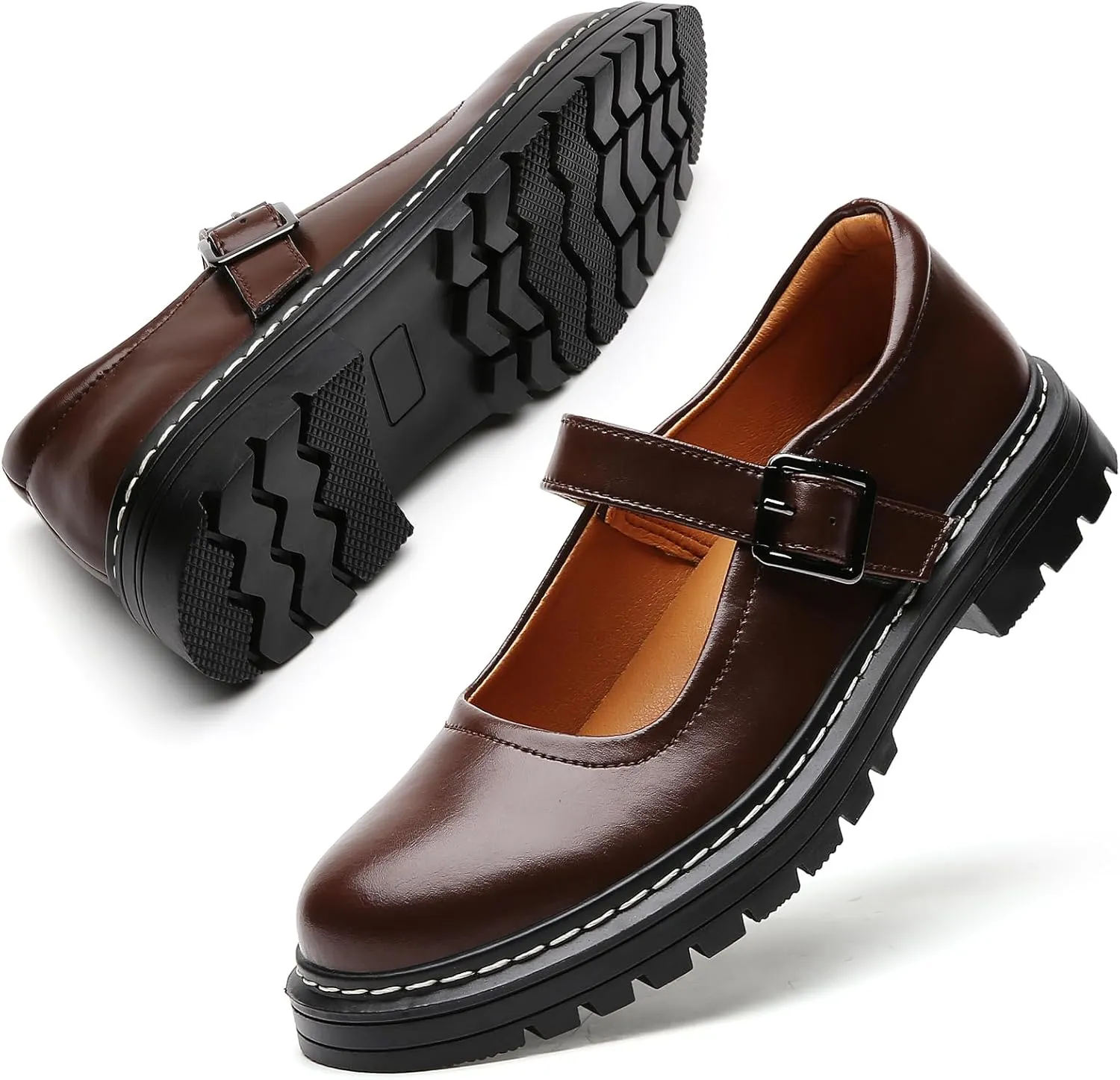 Mary Jane Shoes Women Platform Non-Slip Classics Round Toe Ankle Strap Comfort Casual Oxford Dress Work Mary Jane Flat Shoes