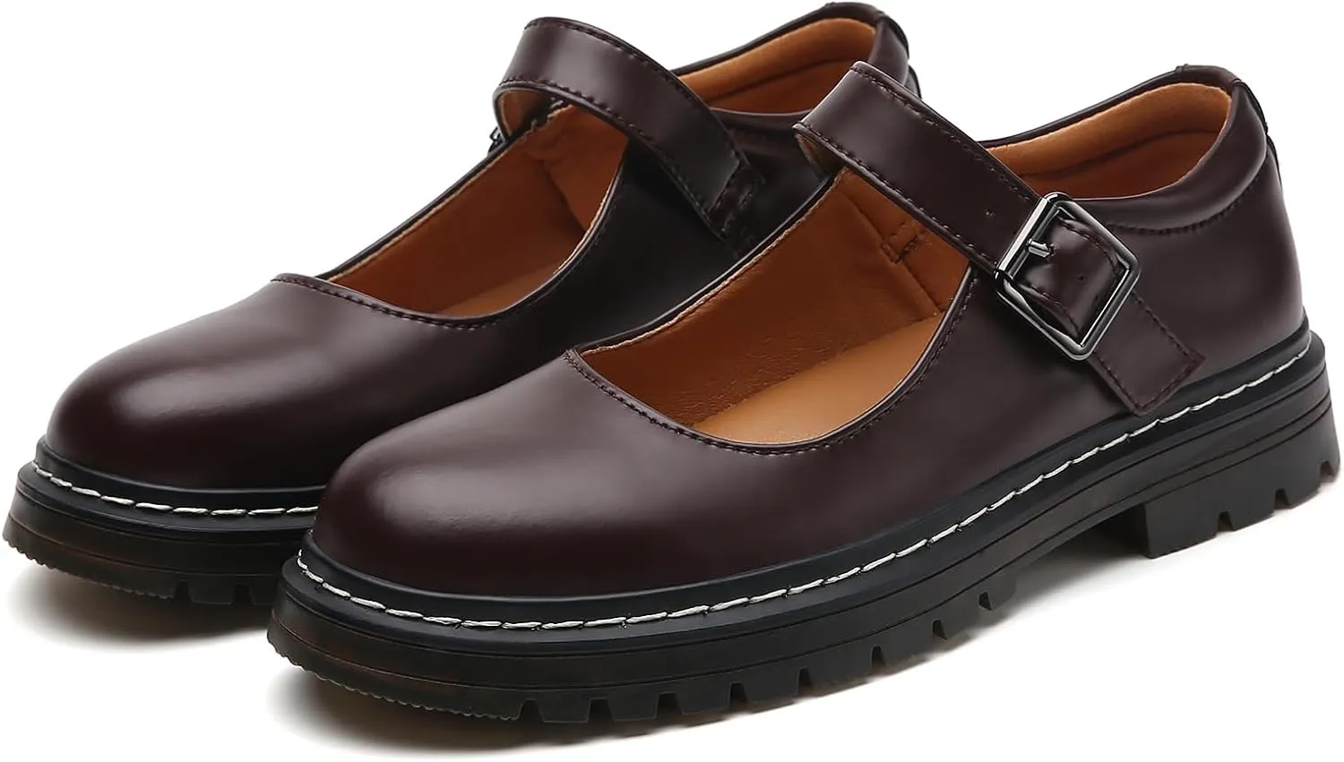 Mary Jane Shoes Women Platform Non-Slip Classics Round Toe Ankle Strap Comfort Casual Oxford Dress Work Mary Jane Flat Shoes