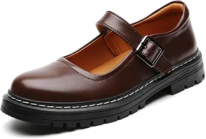 Mary Jane Shoes Women Platform Non-Slip Classics Round Toe Ankle Strap Comfort Casual Oxford Dress Work Mary Jane Flat Shoes