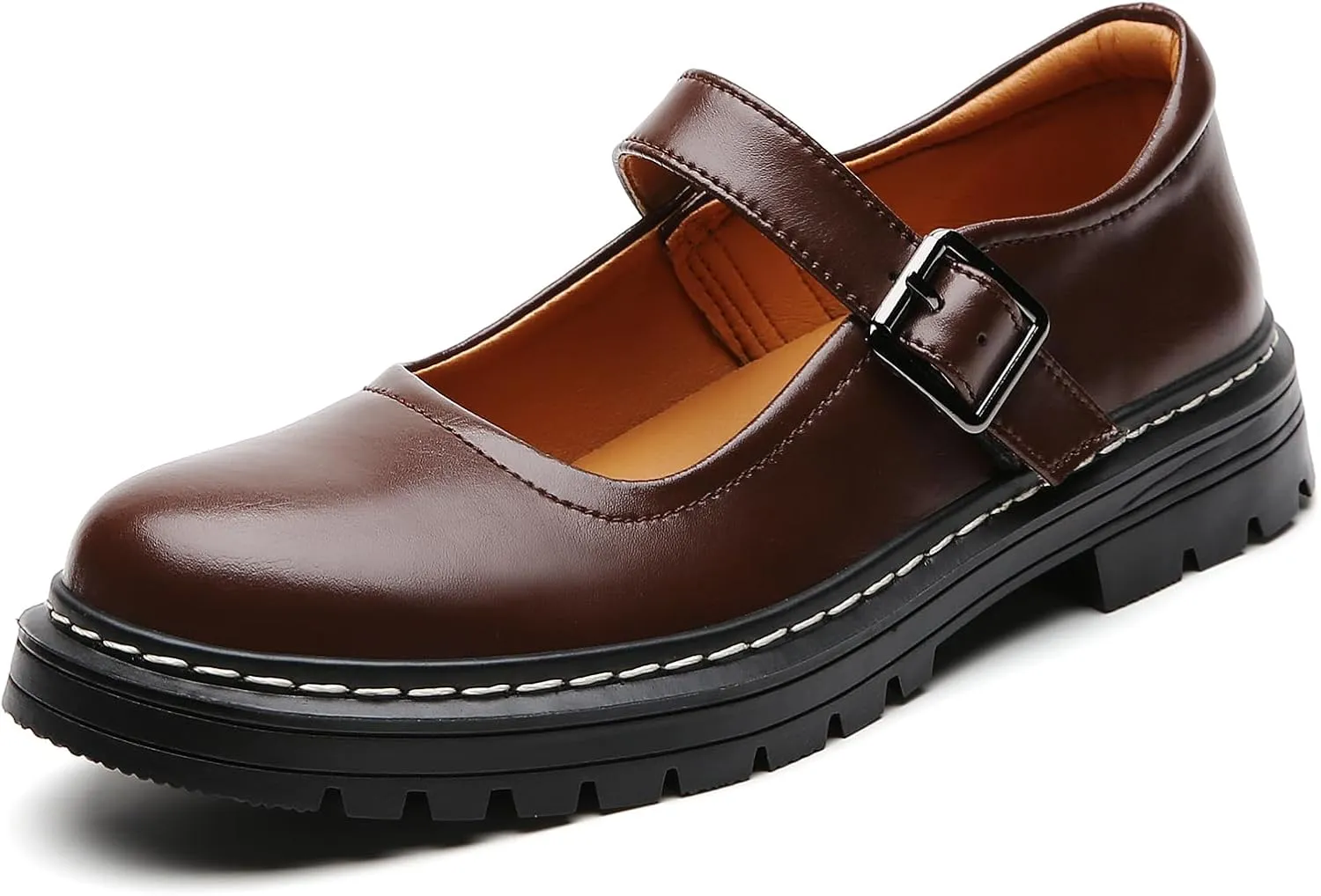 Mary Jane Shoes Women Platform Non-Slip Classics Round Toe Ankle Strap Comfort Casual Oxford Dress Work Mary Jane Flat Shoes