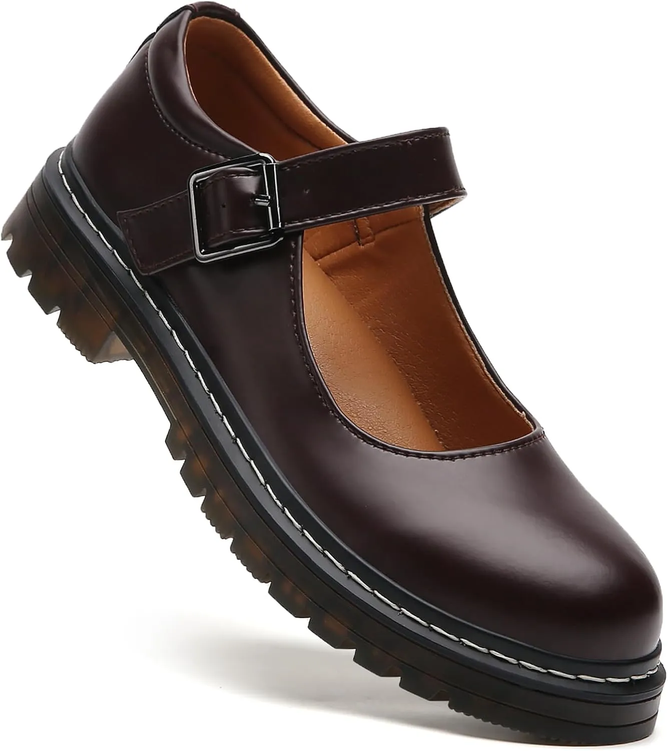 Mary Jane Shoes Women Platform Non-Slip Classics Round Toe Ankle Strap Comfort Casual Oxford Dress Work Mary Jane Flat Shoes