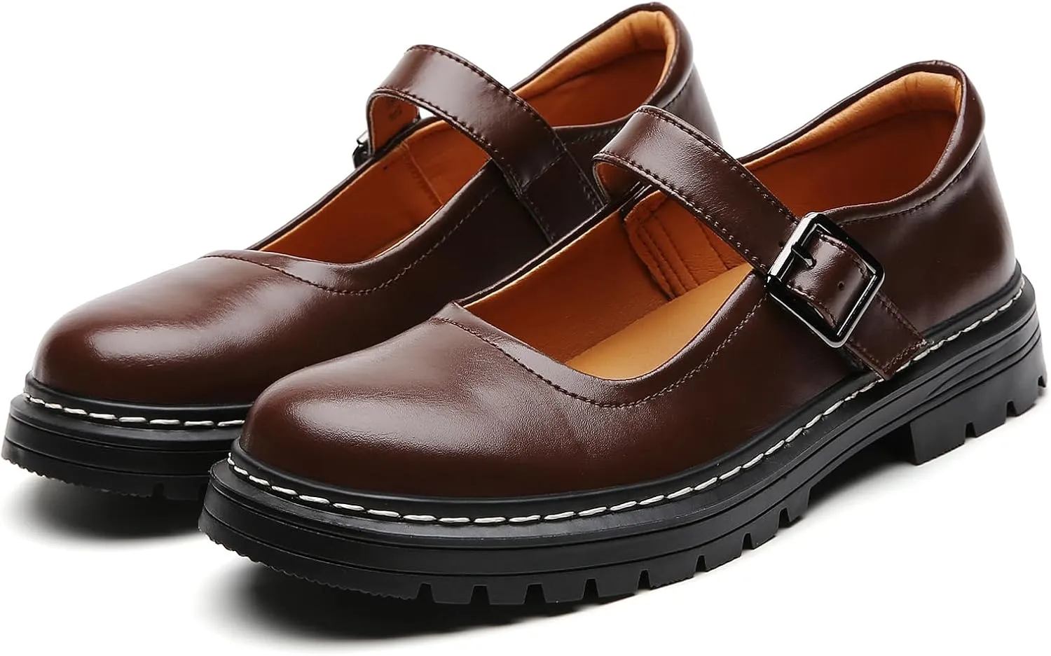 Mary Jane Shoes Women Platform Non-Slip Classics Round Toe Ankle Strap Comfort Casual Oxford Dress Work Mary Jane Flat Shoes