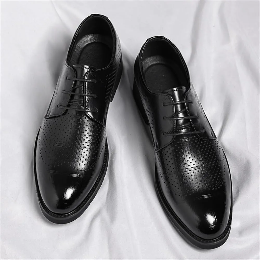 Men's Black Business Formal Leather Shoes British Casual Low top Groom Wedding Shoes Mens Office Commuting Shoes All Seasons(Black,9)
