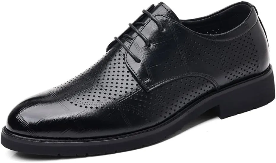 Men's Black Business Formal Leather Shoes British Casual Low top Groom Wedding Shoes Mens Office Commuting Shoes All Seasons(Black,9)