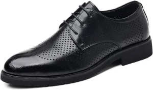 Men's Black Business Formal Leather Shoes British Casual Low top Groom Wedding Shoes Mens Office Commuting Shoes All Seasons(Black,9)