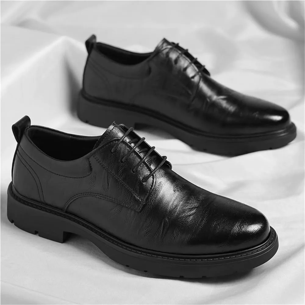 Men's British Style Casual Dress Shoes Groom Wedding Shoes Mens Oxford Shoes Business Formal Shoes Mens Leather Shoes for Office(Black,6.5)