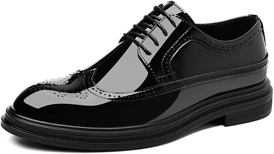 Men's Business Dress Shoes Glossy Brogue Carved Youth Formal Shoes Groom Wedding Shoes(10)