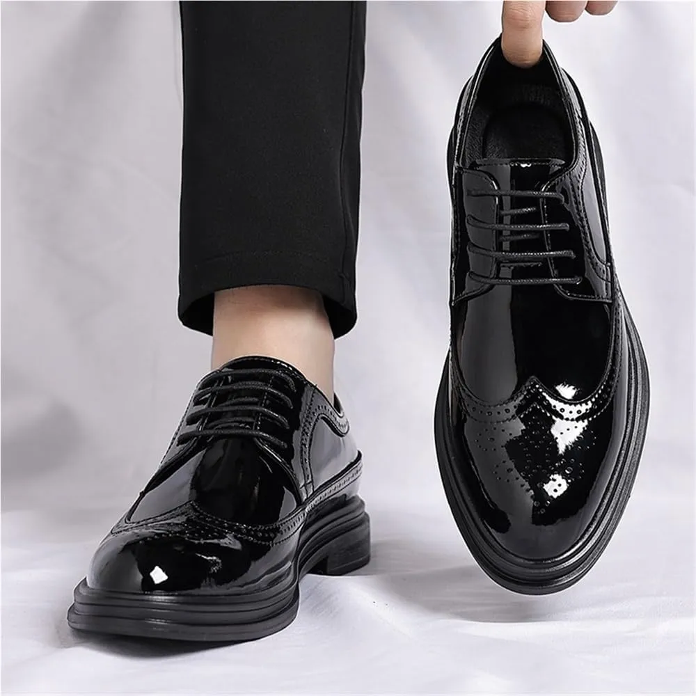 Men's Business Dress Shoes Glossy Brogue Carved Youth Formal Shoes Groom Wedding Shoes(10)