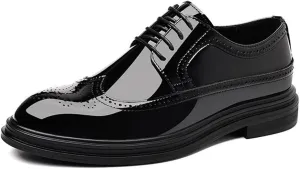 Men's Business Dress Shoes Glossy Brogue Carved Youth Formal Shoes Groom Wedding Shoes(10)
