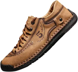 Mens Casual Shoes Breathable Sneakers Walking Shoes Lace-Up Leather Dress Flats Shoes for Driving