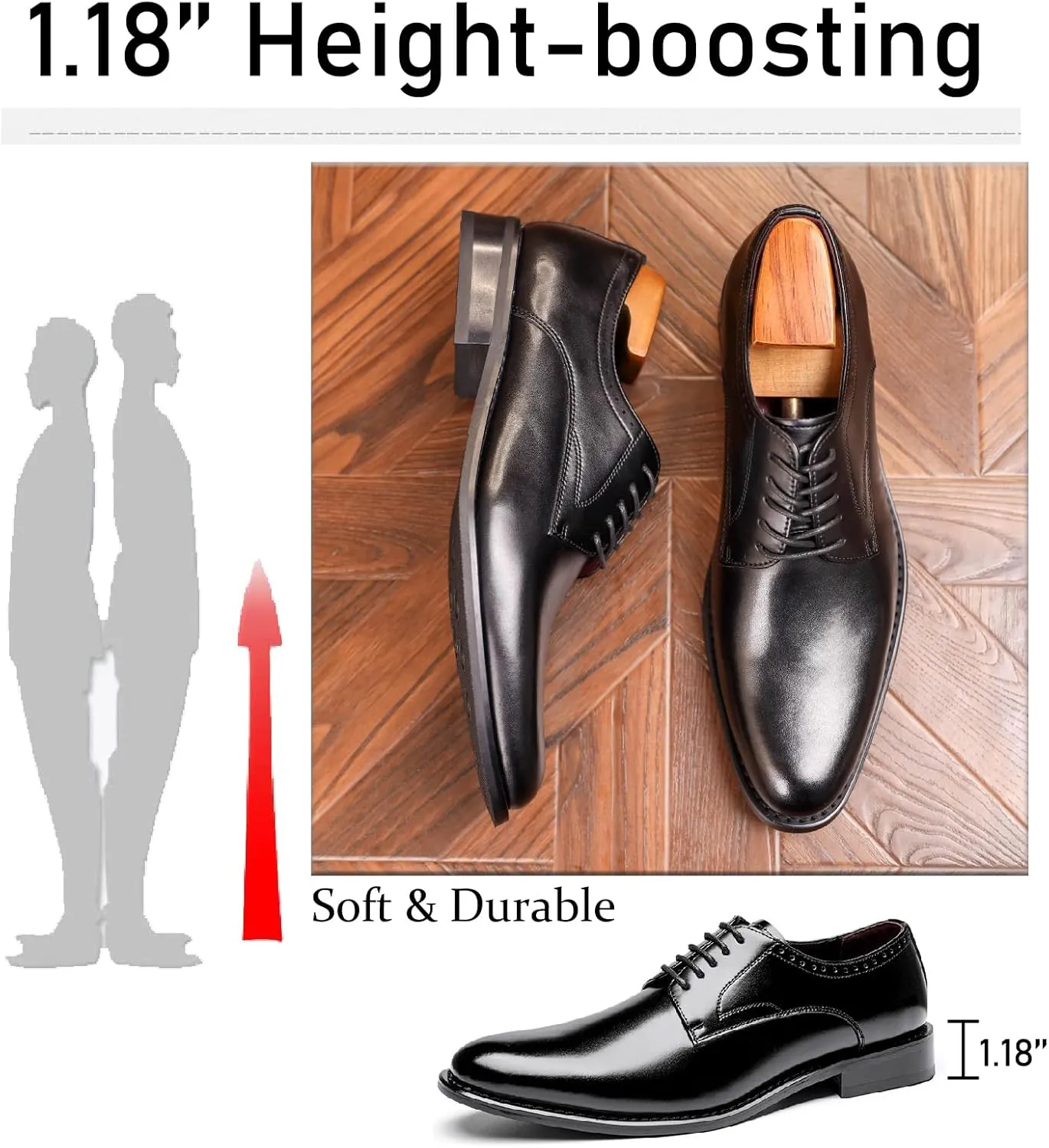 Men's Genuine Leather Formal Oxfords Classic Lace-up Comfortable Pointed Toe Derbys Dress Shoes for Wedding Office Business Leather Shoes