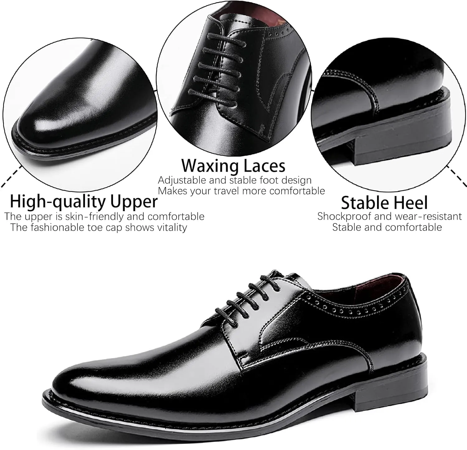 Men's Genuine Leather Formal Oxfords Classic Lace-up Comfortable Pointed Toe Derbys Dress Shoes for Wedding Office Business Leather Shoes