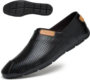 Men's Hand-Sewn Genuine Leather Slip on Penny Loafers Lightweight Non Slip Soft Bottom Driving Business Work Casual Shoes