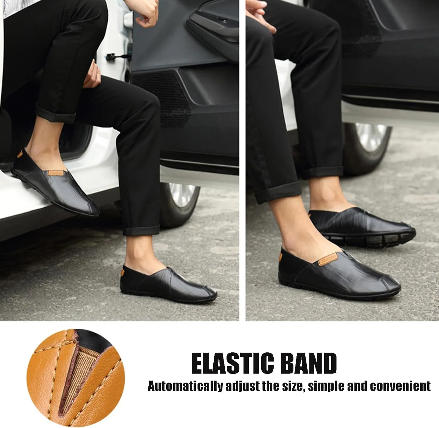 Men's Hand-Sewn Genuine Leather Slip on Penny Loafers Lightweight Non Slip Soft Bottom Driving Business Work Casual Shoes