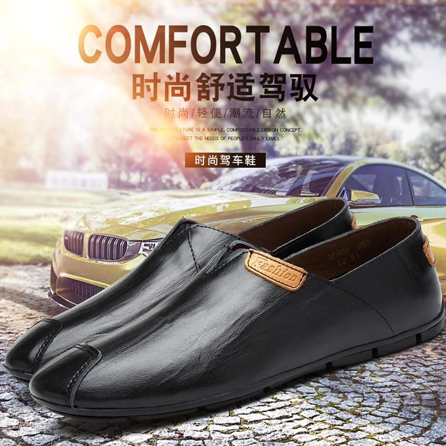Men's Hand-Sewn Genuine Leather Slip on Penny Loafers Lightweight Non Slip Soft Bottom Driving Business Work Casual Shoes