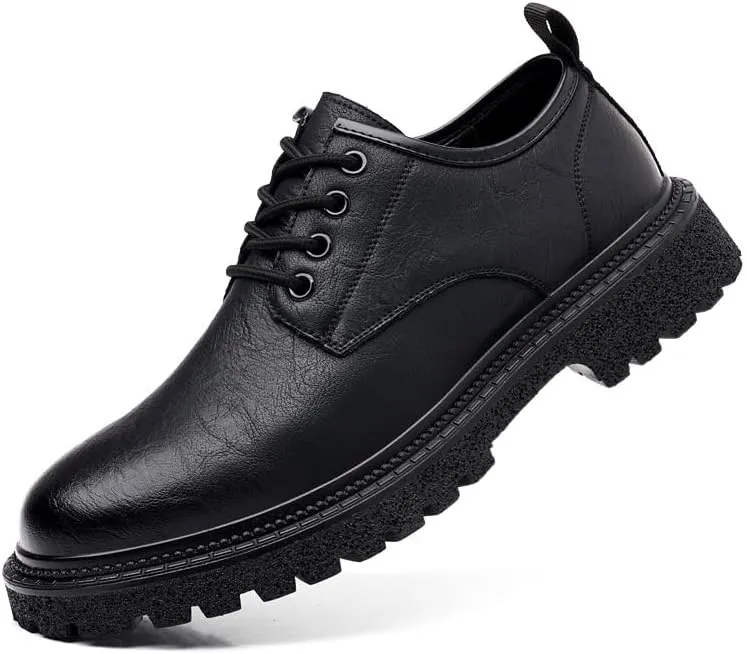 Men's Oxfords Shoes Mens Fashion Non-Slip Mid Chunky Heels Formal Dress Shoes Mens Modern Classic Lace-up Derby Shoes(Black,7.5)