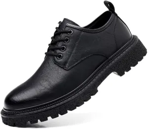 Men's Oxfords Shoes Mens Fashion Non-Slip Mid Chunky Heels Formal Dress Shoes Mens Modern Classic Lace-up Derby Shoes(Black,7.5)