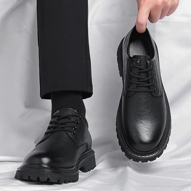Men's Oxfords Shoes Mens Fashion Non-Slip Mid Chunky Heels Formal Dress Shoes Mens Modern Classic Lace-up Derby Shoes(Black,7.5)