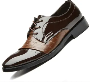 Men's Vintage Patent Leather Cap Toe Two-Tone Dress Shoes Modern Formal Business Lace Up Round Toe Oxford
