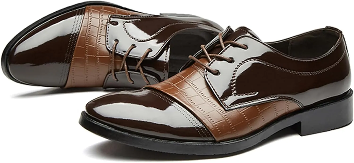 Men's Vintage Patent Leather Cap Toe Two-Tone Dress Shoes Modern Formal Business Lace Up Round Toe Oxford