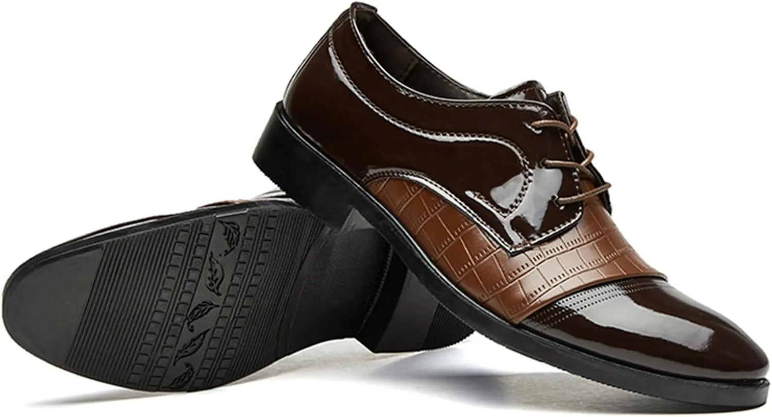 Men's Vintage Patent Leather Cap Toe Two-Tone Dress Shoes Modern Formal Business Lace Up Round Toe Oxford