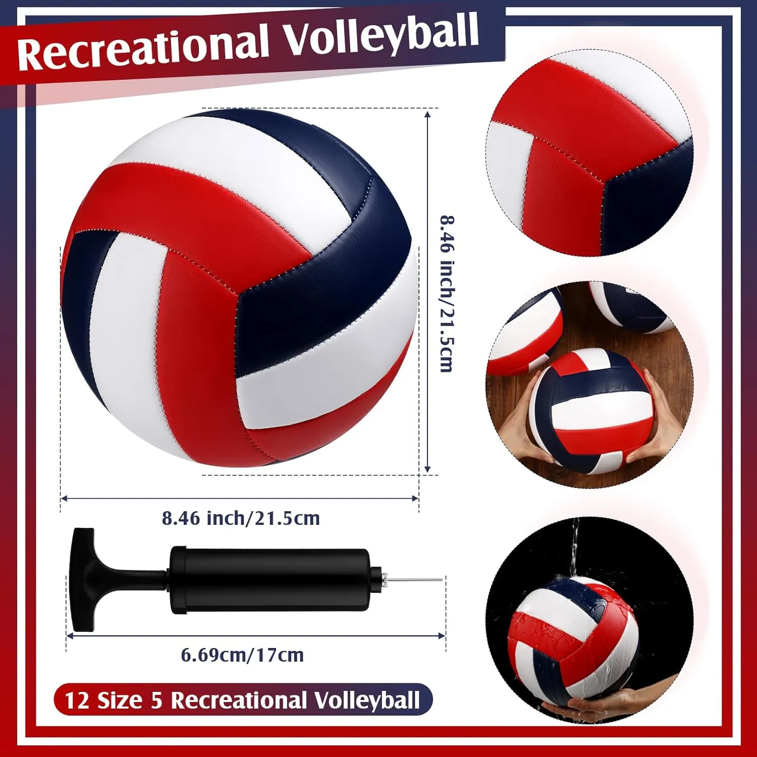 Meooeck 12 Pcs Volleyballs Official Size 5 Volley Balls Bulk Practice Volleyballs Indoor Outdoor Soft Recreational Volley Ball with Pump for Beginner Teen for Gym Training Beach Pool