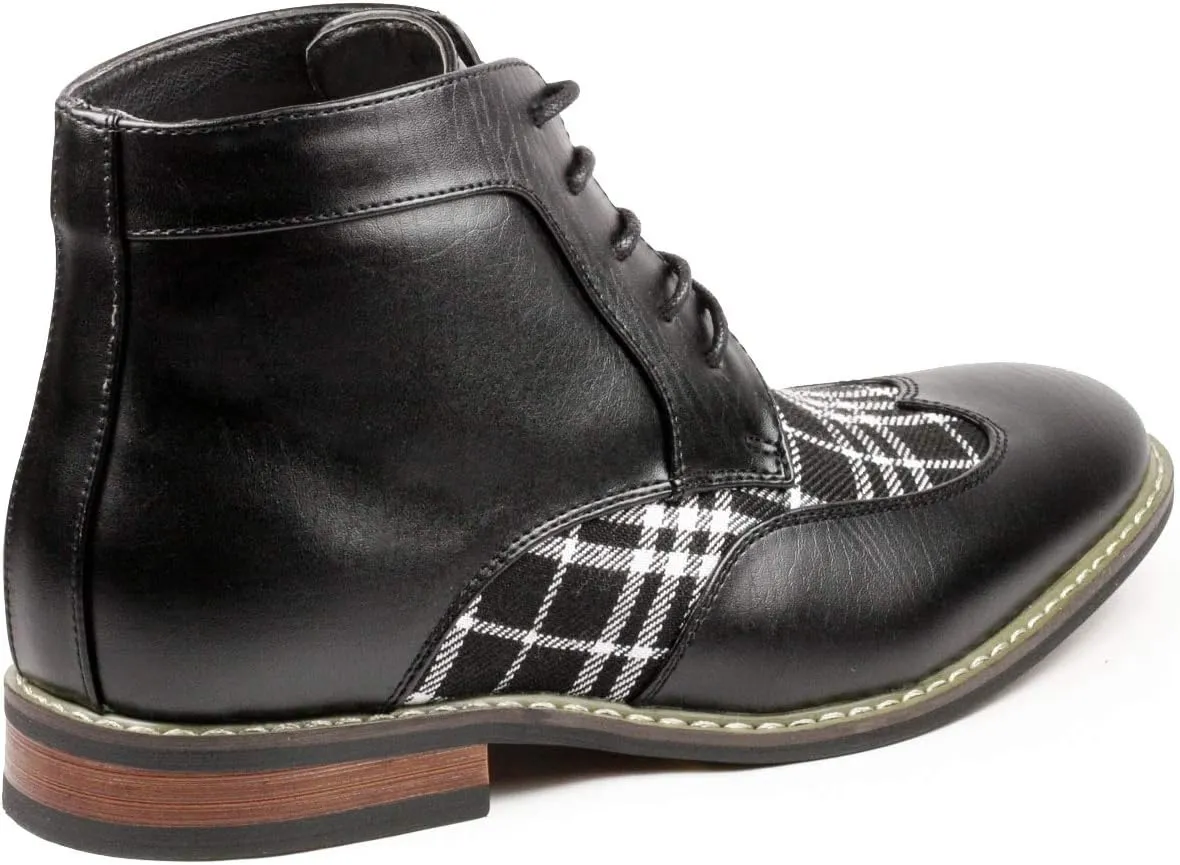 Metrocharm Alex-07 Men's Plaid Lace Up Wing Tip Classic Oxford Boot