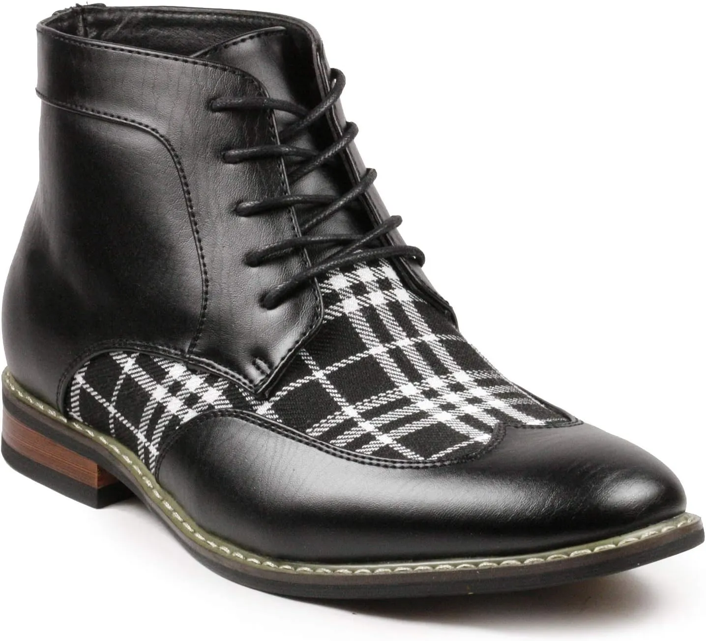Metrocharm Alex-07 Men's Plaid Lace Up Wing Tip Classic Oxford Boot