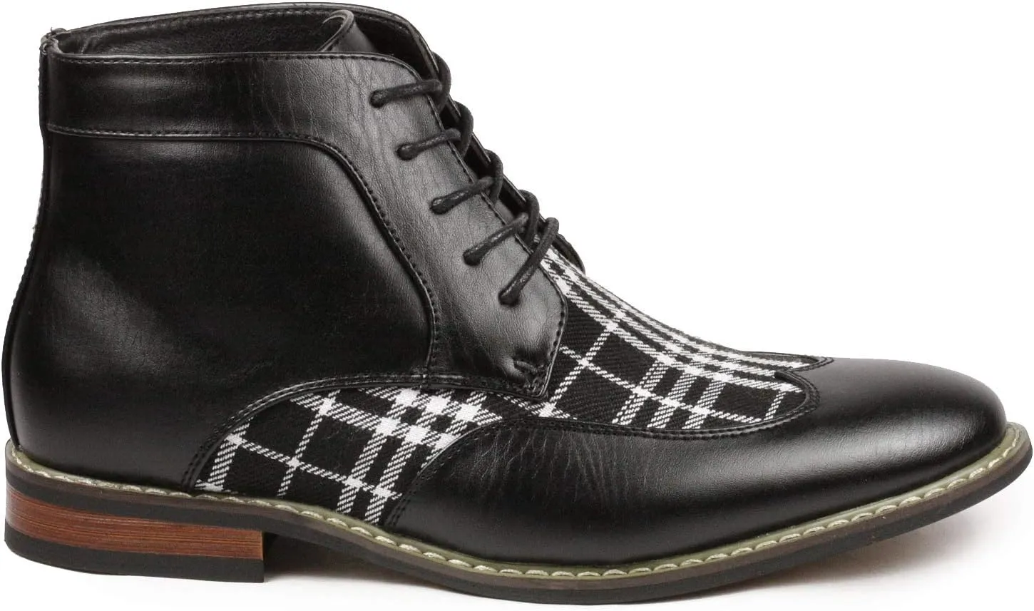 Metrocharm Alex-07 Men's Plaid Lace Up Wing Tip Classic Oxford Boot