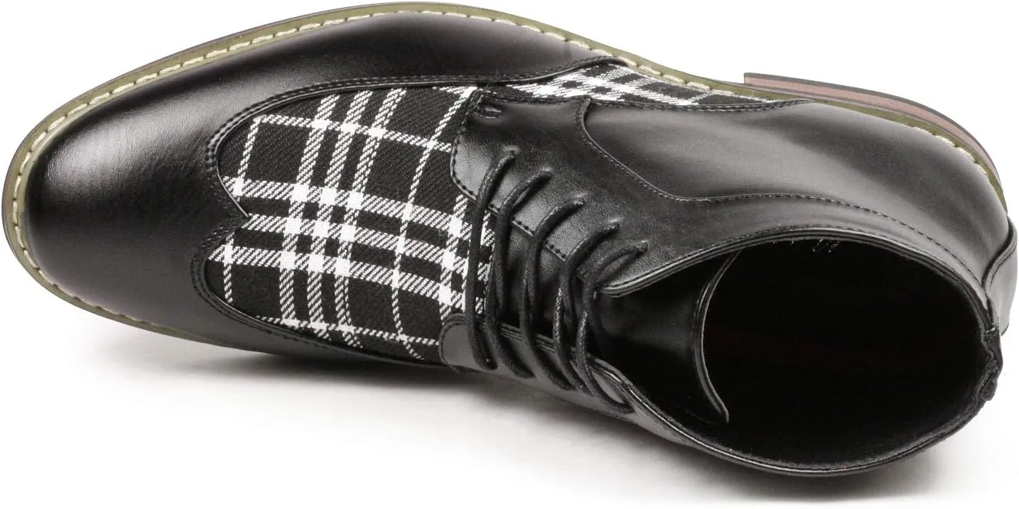 Metrocharm Alex-07 Men's Plaid Lace Up Wing Tip Classic Oxford Boot