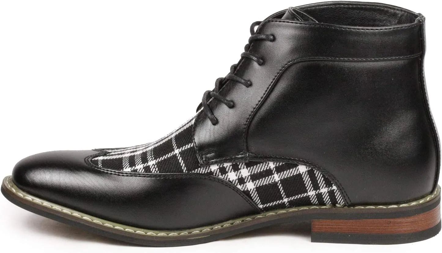 Metrocharm Alex-07 Men's Plaid Lace Up Wing Tip Classic Oxford Boot