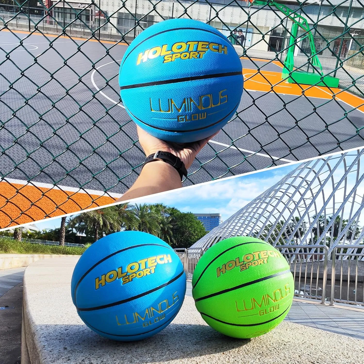 Mila Chic Basketball Glow in The Dark, Cool Glowing Indoor Outdoor Luminous Leather Basketball Size 7/6/5 for Men, Women, Teenager (with Pump)