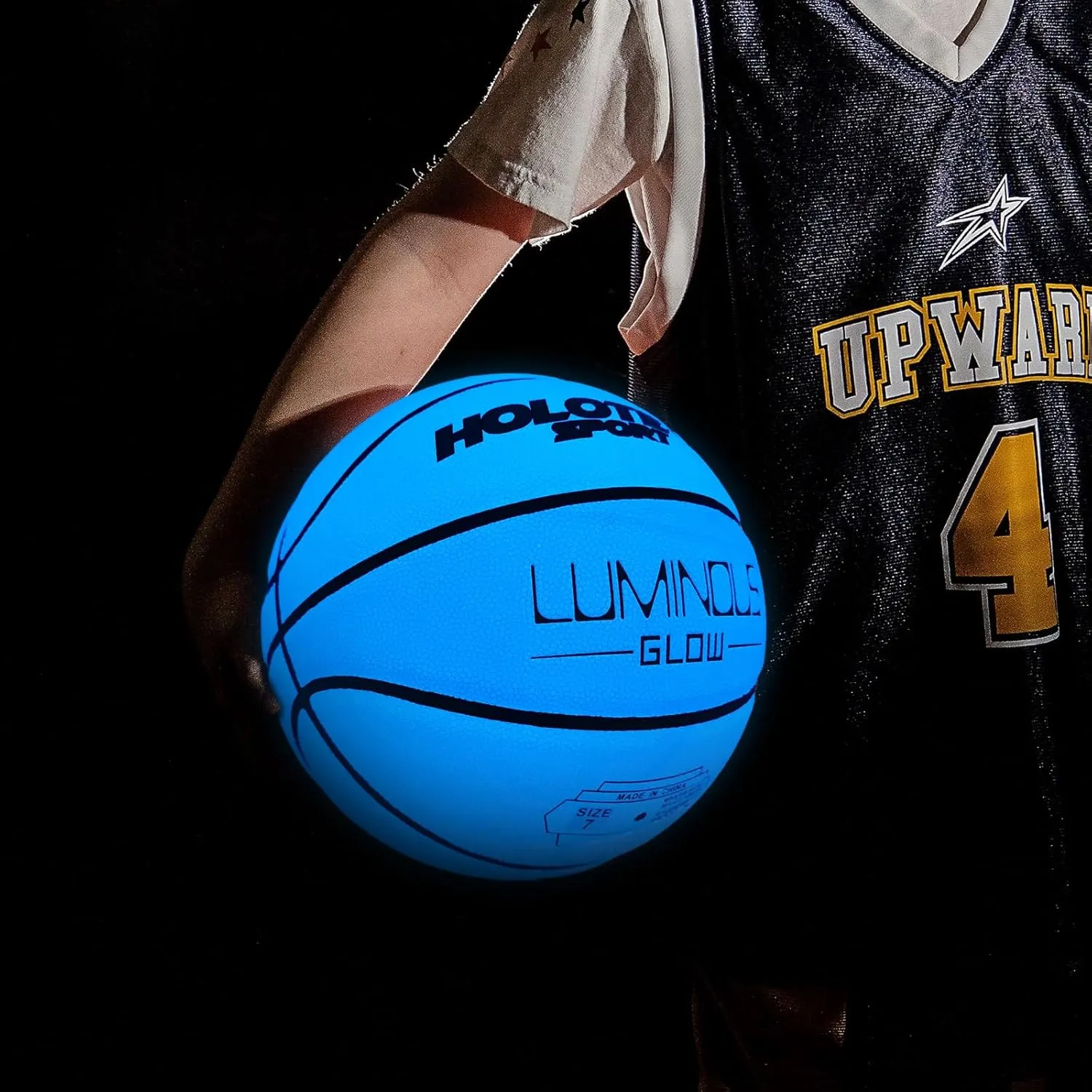 Mila Chic Basketball Glow in The Dark, Cool Glowing Indoor Outdoor Luminous Leather Basketball Size 7/6/5 for Men, Women, Teenager (with Pump)