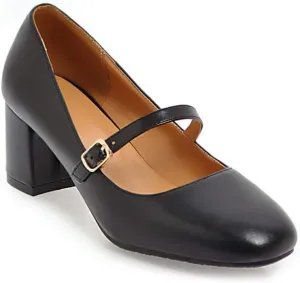 MIOKE Women's Square Toe Mary Jane Pump Oxford Leather Buckle Strap Chunky Block Mid Heel Retro Dress Shoes
