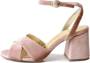 miss left Women Chic Crossed Strap Open Toe Block High Heel Velvet Sandals Ankle Strap Buckle Ladies Wedding Party Dress Shoes Size 4-16 US