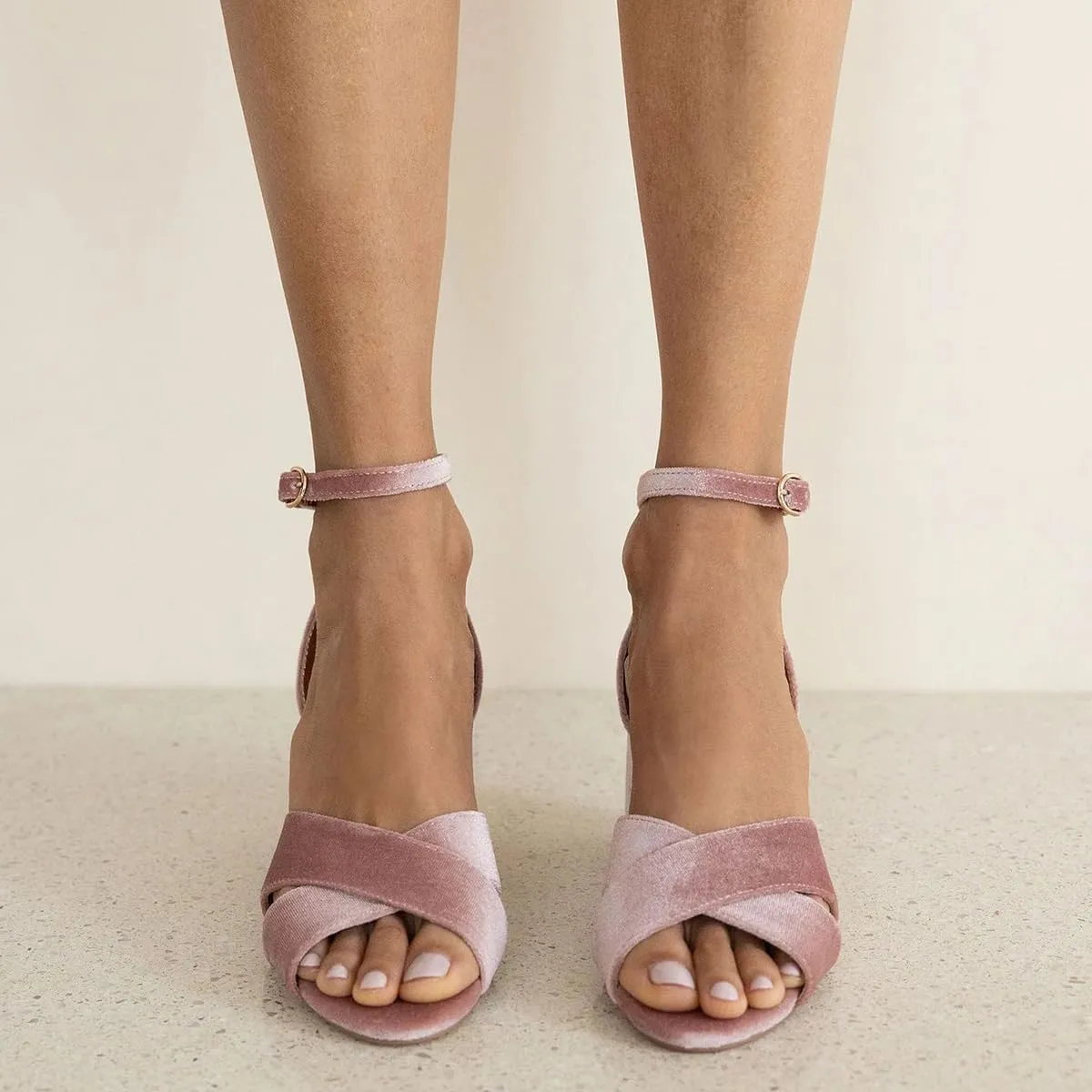 miss left Women Chic Crossed Strap Open Toe Block High Heel Velvet Sandals Ankle Strap Buckle Ladies Wedding Party Dress Shoes Size 4-16 US