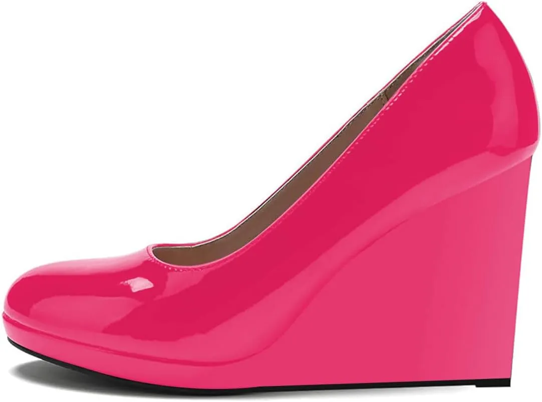 miss left Women Classic Rounded Closed Toe High Heel Pumps Slip On Wedges Heeled Shoes for Formal Office Working Daily Size 4-16 US