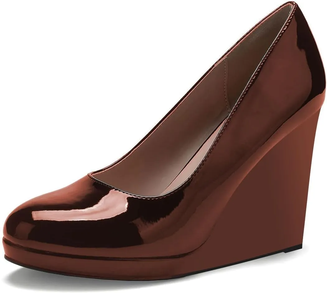 miss left Women Classic Rounded Closed Toe High Heel Pumps Slip On Wedges Heeled Shoes for Formal Office Working Daily Size 4-16 US
