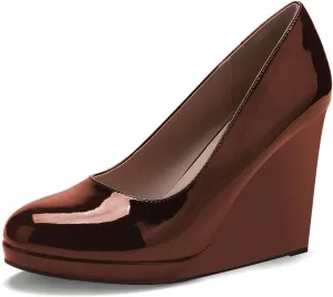 miss left Women Classic Rounded Closed Toe High Heel Pumps Slip On Wedges Heeled Shoes for Formal Office Working Daily Size 4-16 US