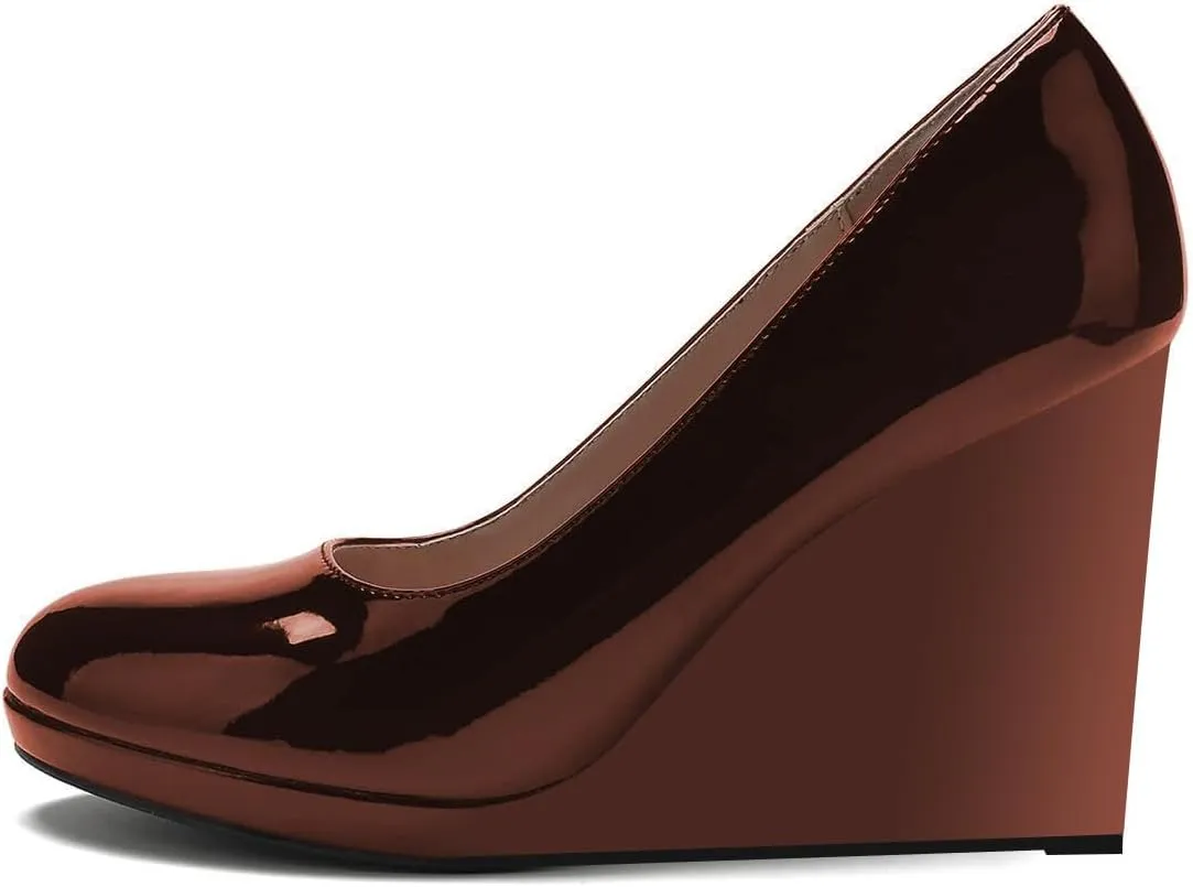 miss left Women Classic Rounded Closed Toe High Heel Pumps Slip On Wedges Heeled Shoes for Formal Office Working Daily Size 4-16 US