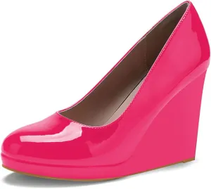 miss left Women Classic Rounded Closed Toe High Heel Pumps Slip On Wedges Heeled Shoes for Formal Office Working Daily Size 4-16 US
